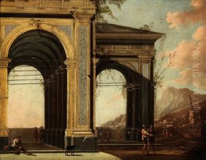 Portico With Loggia By The Sea by Ascanio Luciani
