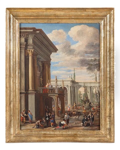 Capriccio Architettonico Con Scena Di Mercato - view 1