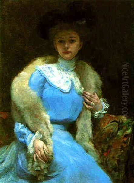 An Elegant Lady Seated Wearing A Fur Stole - view 1