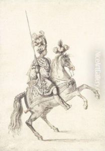 Costume Design For The Carrousel Des Galants Maures: A Turbannedyouth On A Prancing Horse by Jean I Berain
