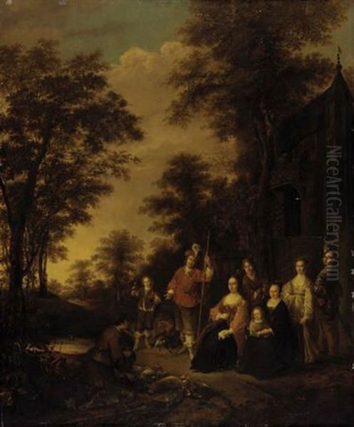 An Elegant Family In A Wooded Landscape - view 1