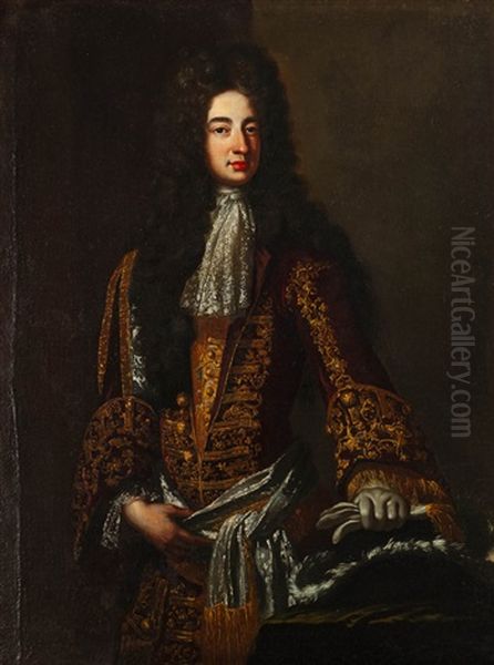 Portrait Of A Gentleman Wearing An Elaborate Embroidered Coat - view 1