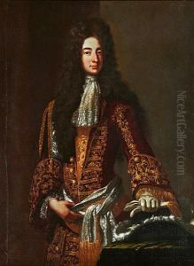 A Portrait Of A Gentleman Wearing An Elaborate Embroidered Coat by David Lueders