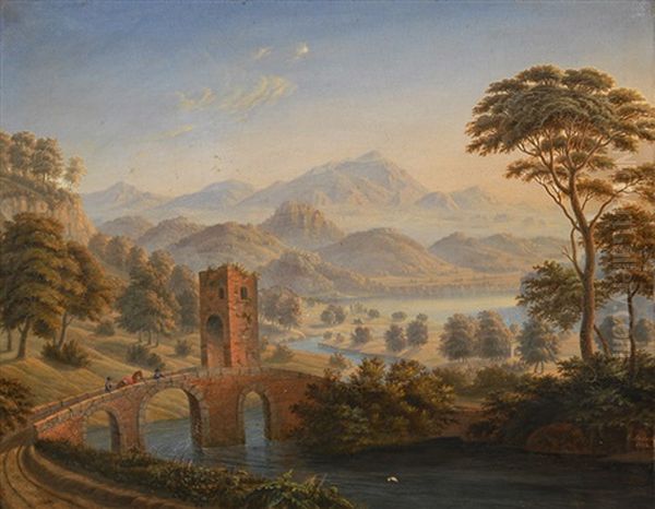 Alpine Landscape With Defence Tower On A Bridge - view 1