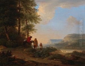 A Campagna Landscape With Three Horsemen by Lodewyck van Ludick
