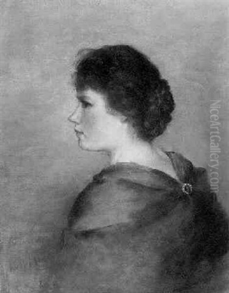 Portrait Of A Lady Wearing An Emerald Green Dress, Fastened With A Brooch - view 1
