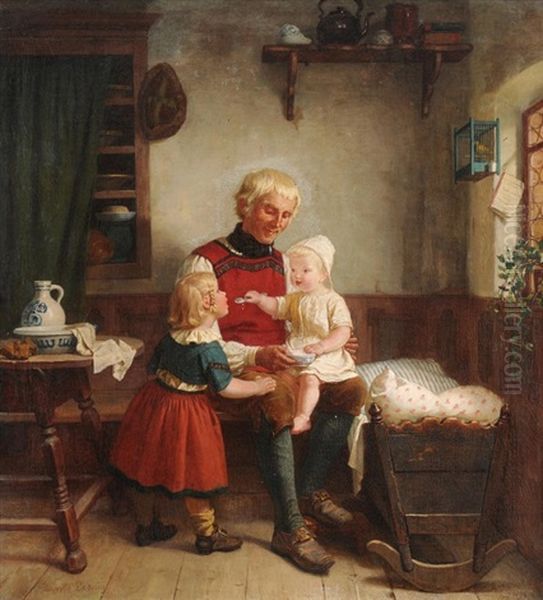Bauerliches Stubeninterieur Mit Grossvater Und Enkelkindern - view 1