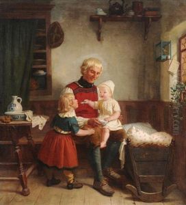 Bauerliches Stubeninterieur Mit Grossvater Und Enkelkindern by Auguste Ludwig