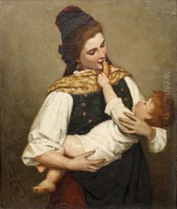 A Crust Of Bread (portrait Of A Mother And Child) by Auguste Ludwig
