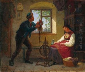 Das Schlafende Bauernmadchen Am Spinnrad by Auguste Ludwig