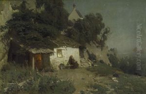 Alter Monch Im Mondschein Vor Seiner Hutte Sitzend