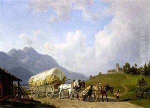 Vierspanner Heuwagen, Einem Pferd Wird Ein Huf Beschlagen Vierspanner Heuwagen, Einem Pferd Wird Ein Huf Beschlagen