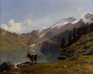 Troupeau Au Bord D'un Lac De Montagne Troupeau Au Bord D'un Lac De Montagne