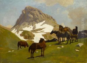 Pferde Vor Einer Gebirgslandschaft