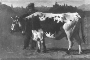Bauer Mit Kuh Auf Der Weide by Albert Lugardon