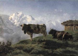 Kuhe Auf Einer Alpweide by Albert Lugardon