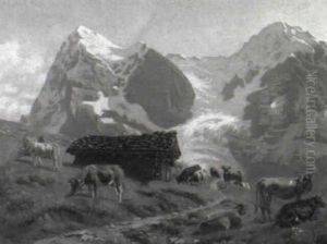 Kuhherde Vor Einem Eisgletscher