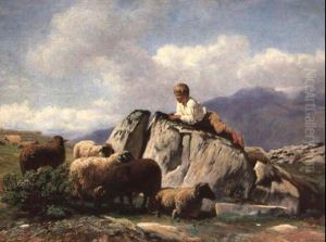 Der Schafhirte Auf Dem Felsen by Albert Lugardon