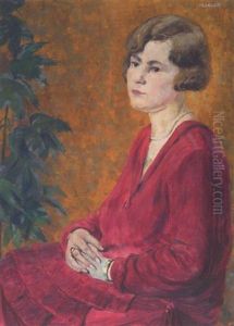 Dame In Roten Kleid (johanna Berchthold) by Alfons Luger