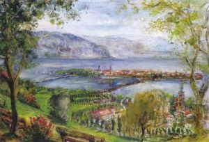 Blick Vom Hoyerberg Auf Holdereggen, Die Insel Lindau Und Gebirgspanorama