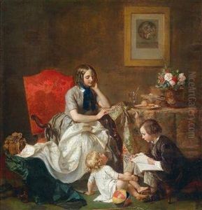 Famillienidylle by Jean Baptiste Antoine Emile Beranger