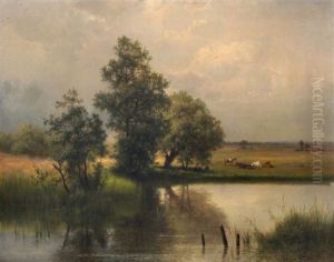 Landschaft Mit Weiher Und Weidevieh Landschaft Mit Weiher Und Weidevieh