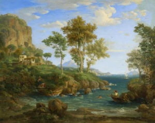 Italienische Kustenlandschaft Mit Fischern Und Wascherinnen - view 1