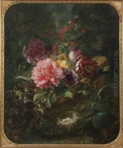 Still Life With Flowers, Bird Eggs, And Blackberries by Suzanne Estelle Beranger-Apoil