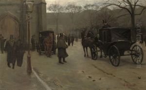 Carriages At The Nassaulaan, The Hague by Arie Matinus Luijt