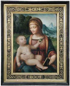 The Madonna And Child, With The Christ Child Holding An Apple And A Flower by Bernardino Luini