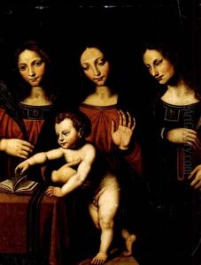 Madonna Mit Kind Flankiert Von Den Heiligen Barbara Und Katharina (in Collab. W/workshop) by Bernardino Luini