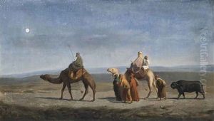 A Camel Train Crossing The Desert At Night by William Snr Luker