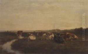 Cattle In A Watermeadow by William Snr Luker