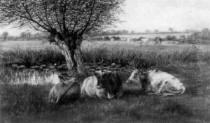 Cattle Resting Before A Pond by William Snr Luker
