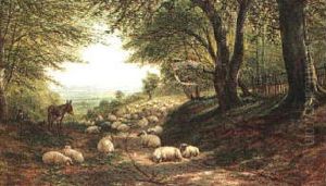 Shepherd And Sheep Resting by William Snr Luker
