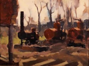 Three Engines In An Industrial Landscape by George Luks