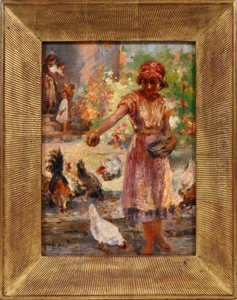 Girl Feeding Chickens - view 1