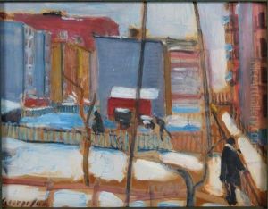 Figures In Snowy Courtyards by George Luks