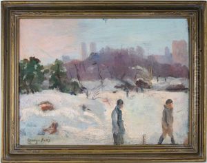 Winter Scene Central Park, Ny With Figures by George Luks