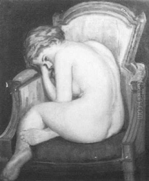 Portrait Of A Nude Girl In An Upholstered French Armchair - view 1