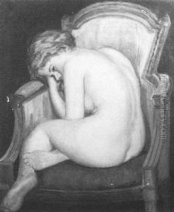 Portrait Of A Nude Girl In An Upholstered French Armchair by George Luks