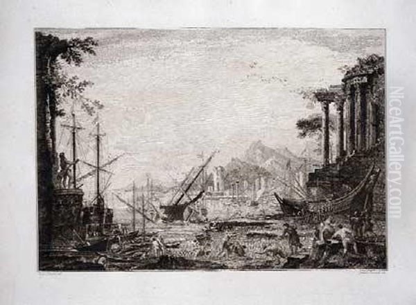 A) Veduta Di Porto Con Barche, Pescatori E Rovine - B) Paesaggio Marino Con Barche, Pescatori E Fortilizio - C) Veduta Di Porto Con Barche, Pescatori, Fortilizio E Faro - view 1