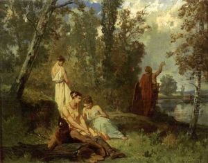 Gaulois Et Romaines Au Bord D'une Riviere by Evariste Vital Luminais