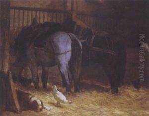 Chevaux Et Chien A L'ecurie Chevaux Et Chien A L'ecurie