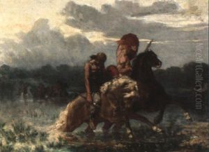 Warriors On Horseback by Evariste Vital Luminais