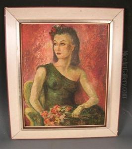 Portrait Of A Lady, With Flowers In Her Hair, And Holding Flowers by Ernest S. Lumsden
