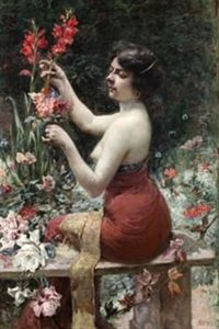 Dama Con Flores Ojo by Juan (Count) Luna y Novicio