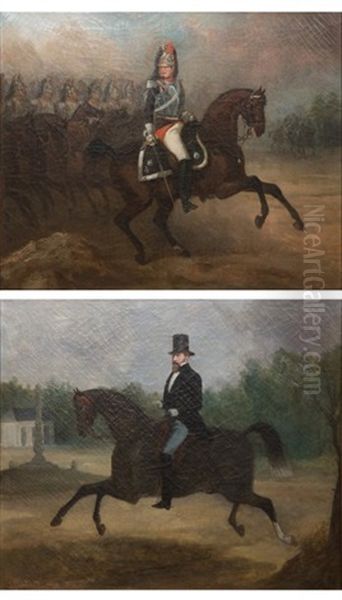Officier Cuirassier Menant Ses Troupes (+ Gentleman A Cheval; Pair) - view 1