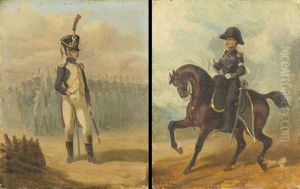 Deux Officiers A Cheval (+ Deux Officiers A Pied; 2 Works) by Charles De Luna