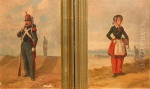 Military Figural Study (+ 2 Others; 3 Works) by Charles De Luna